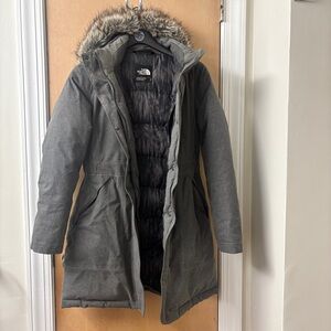 The North Face HyVent Insulated Charcoal Parka with Faux Fur Hood - Size Small